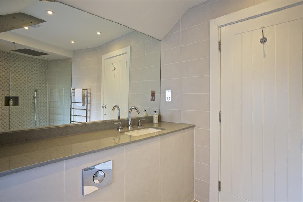 En suite shower room at Hillfield Farmhouse in , Hillfield, Dartmouth