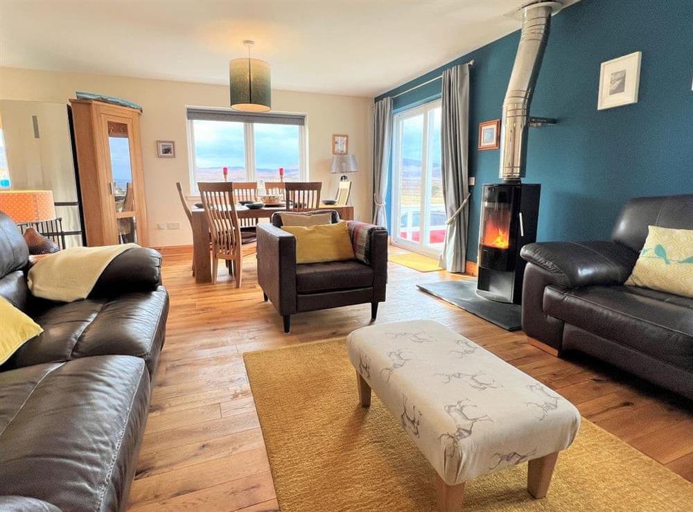 Open plan living space at Hirta Cottage in Staffin, near Portree, Isle Of Skye
