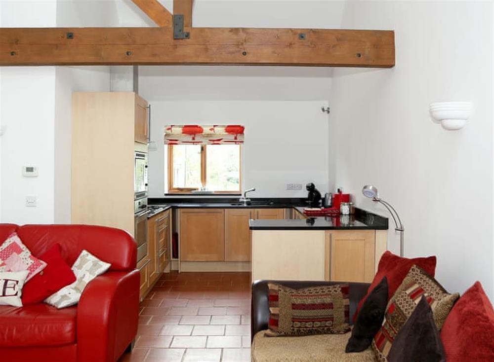 Open plan living space at Hoad Farm Cottages in Acrise, near Folkestone, England