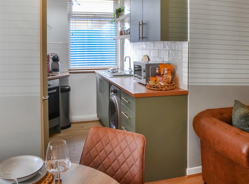 Kitchen area at Hogarth Apartment by the Sea in Newbiggin-by-the-Sea, Northumberland