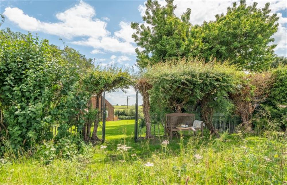 The gate leading back from the farmland into the garden at Holkham Skies, Wells-next-the-Sea