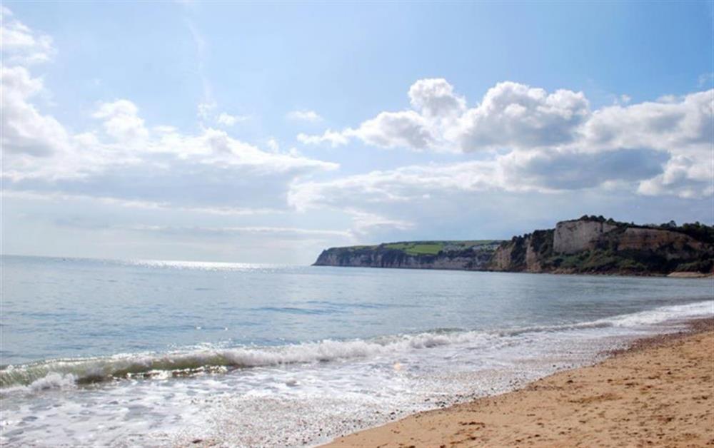 The beach at Seaton with a view of Beer Cliffs at Hollie Cottage in Seaton