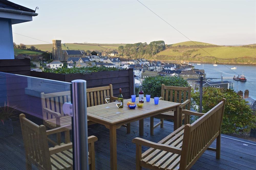 Furnished decking with beautiful views over Salcombe at Holly Cottage in Devon Road, Salcombe