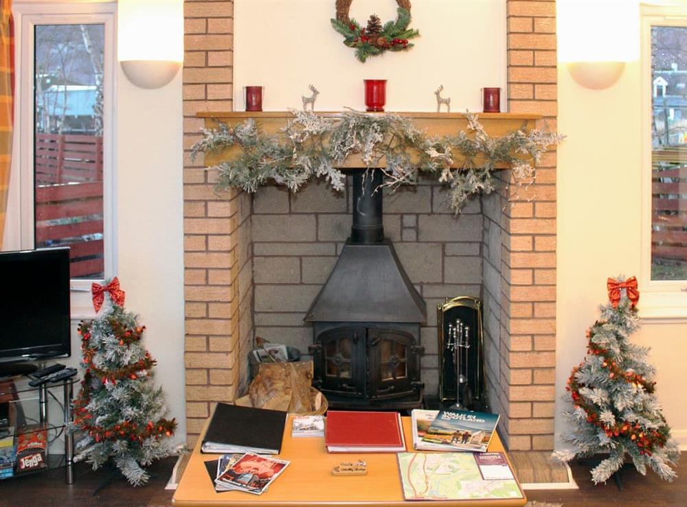 Delightful living room at Christmas at Holly Lodge in Aviemore, Highland, Inverness-Shire