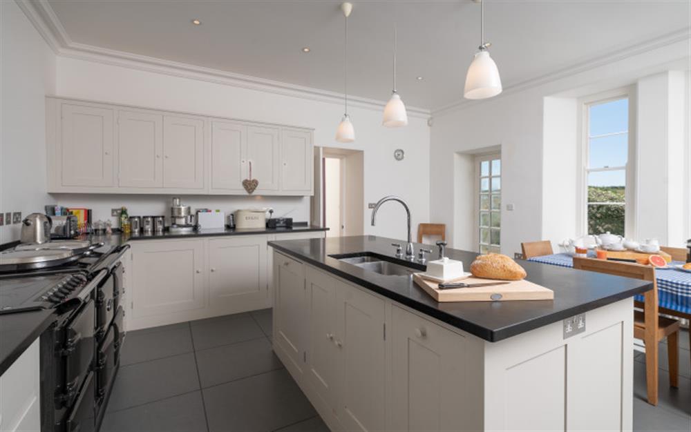 The kitchen is large and very well equipped with plenty of modern fitted units and worktop space. at Holset House in East Portlemouth