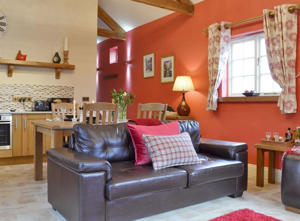 Stylish open-plan living space at Owl Cottage, 