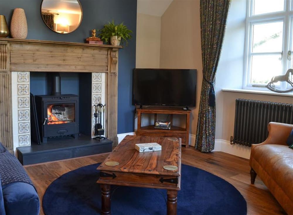 Cosy living room with wood burner at Home Cottage in Barbrook, near Lynton, Devon