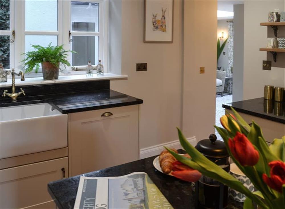 Kitchen with Belfast sink at Home Cottage in Barbrook, near Lynton, Devon