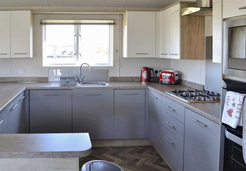 Kitchen in the Poppy Premier at Home Farm Park Lakeside Retreat in Burgh le Marsh, Lincolnshire