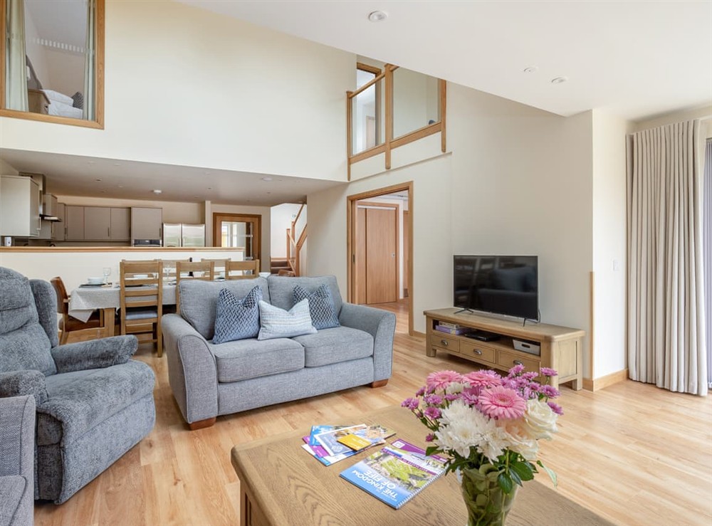 Open plan living space at Largo Lodge, 