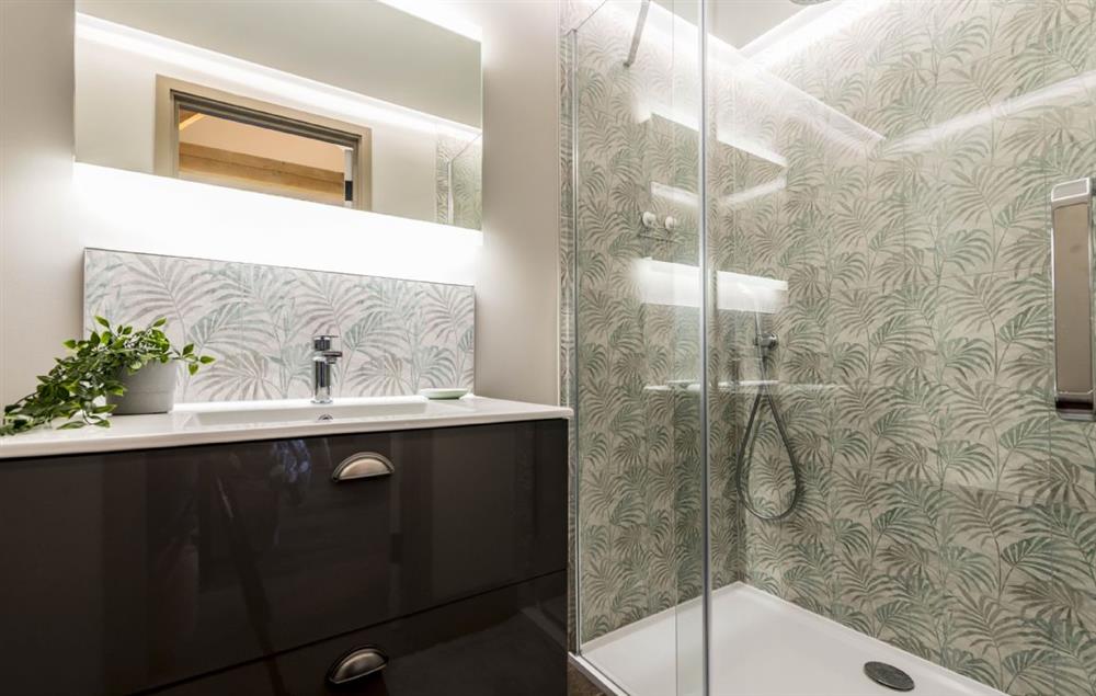 Master bedroom en-suite shower with walk-in shower at Hoods, Salwayash