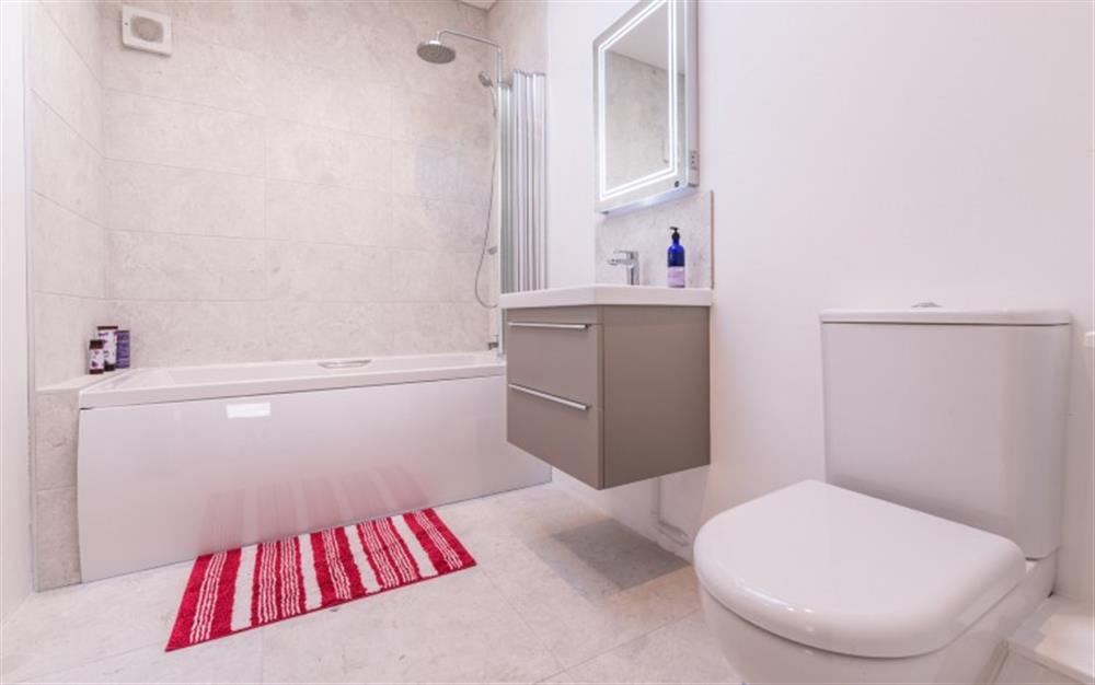 Family bathroom with over head shower at Hook Farm in Lyme Regis