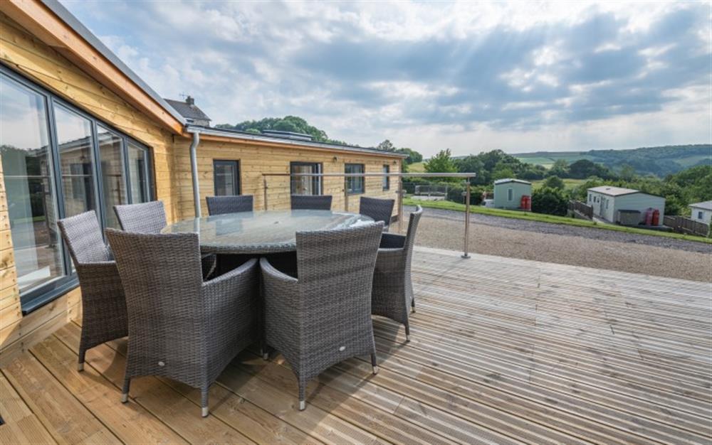 Patio with views of the campsite and countryside at Hook Farm in Lyme Regis