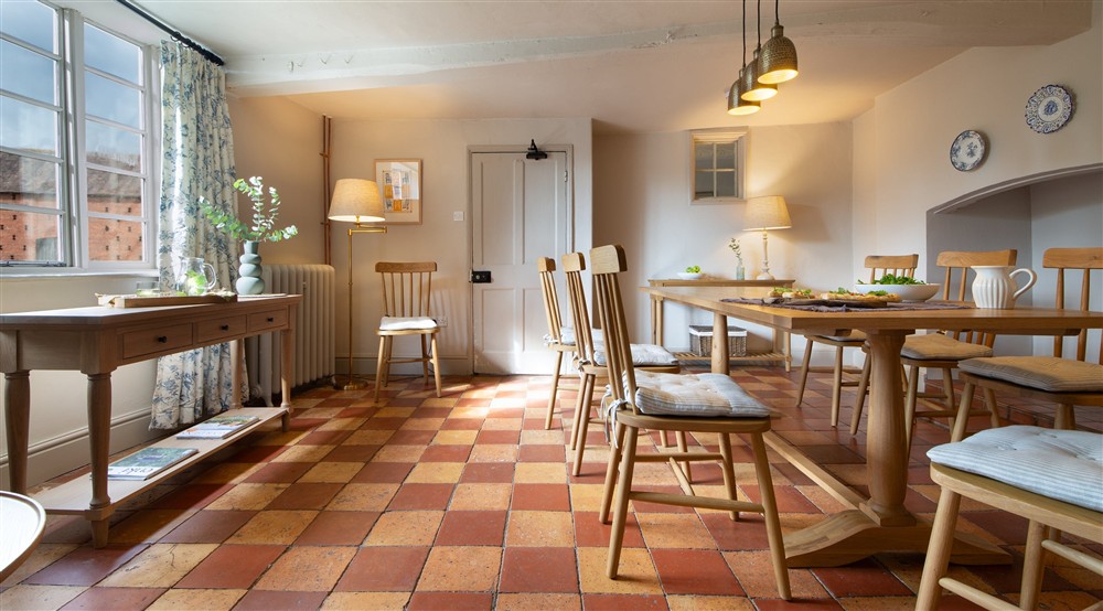 The dining room at Hop Kiln Farmhouse in Bromyard, Herefordshire