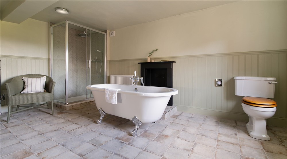 The first-floor bathroom at Hop Kiln Farmhouse in Bromyard, Herefordshire