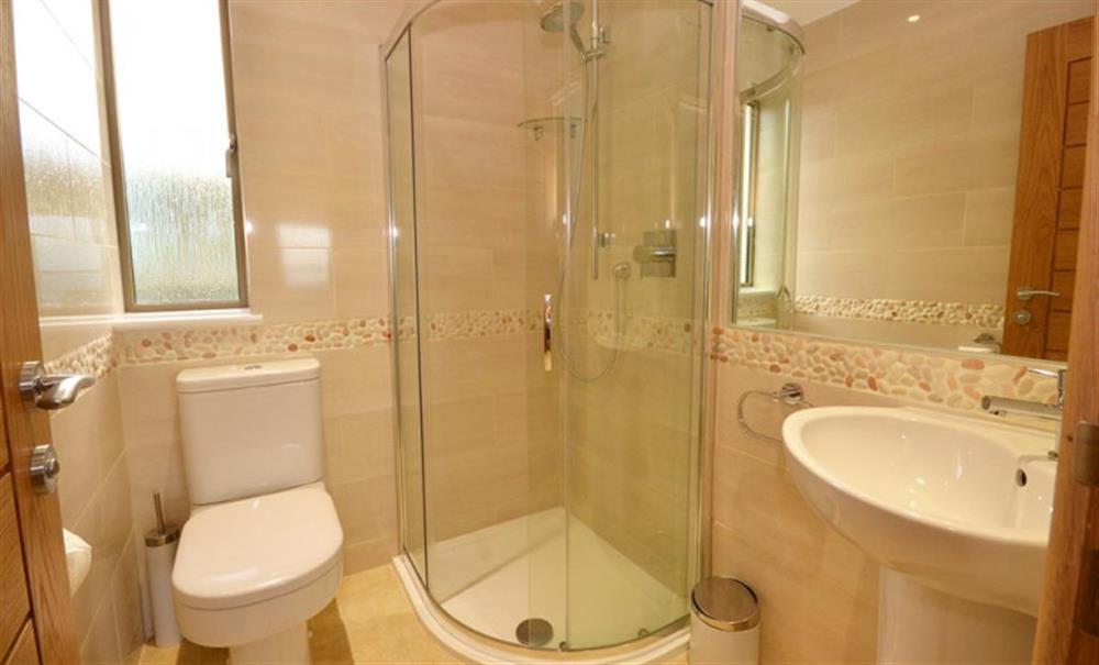 The shared shower room situated between the rear twin and double bedrooms. at Horizons in East Prawle