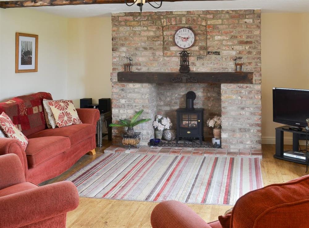 Comfortable living room with wood burner at Horseshoe Cottage in Boston, Lincolnshire