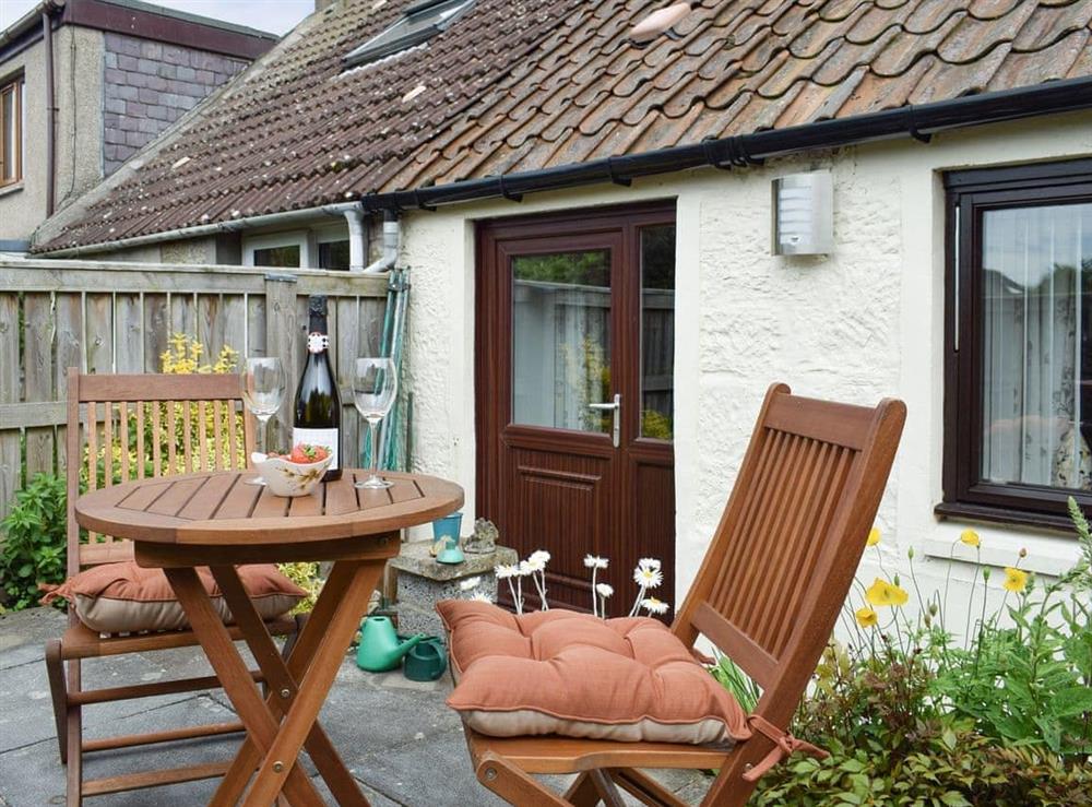 Patio area at rear of property at Horseshoe Cottage in Freuchie, near Cupar, Fife