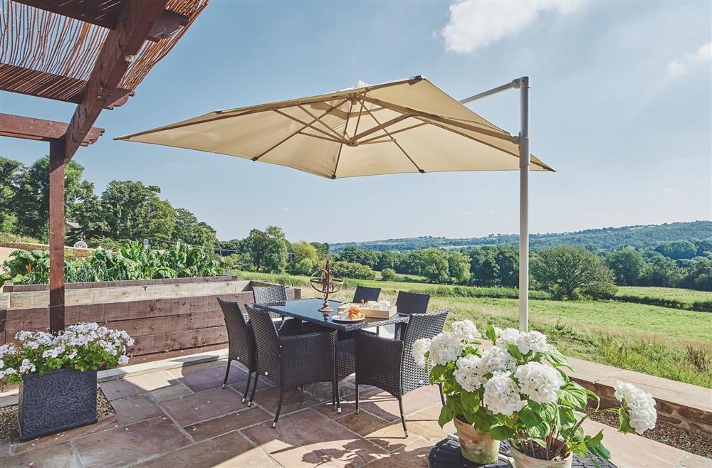 The outdoor dining table and view