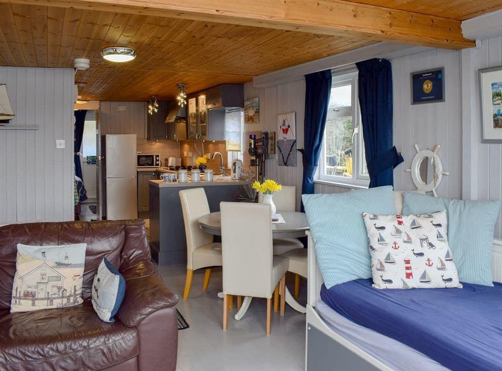 Characterful open plan living space at Houseboat Heyvon in Bembridge, near Brading, Isle of Wight