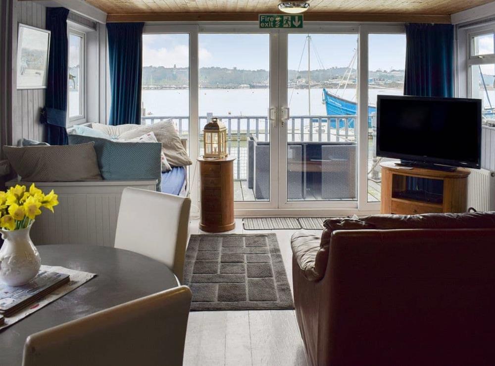 Delightful open plan living space with sea views at Houseboat Heyvon in Bembridge, near Brading, Isle of Wight