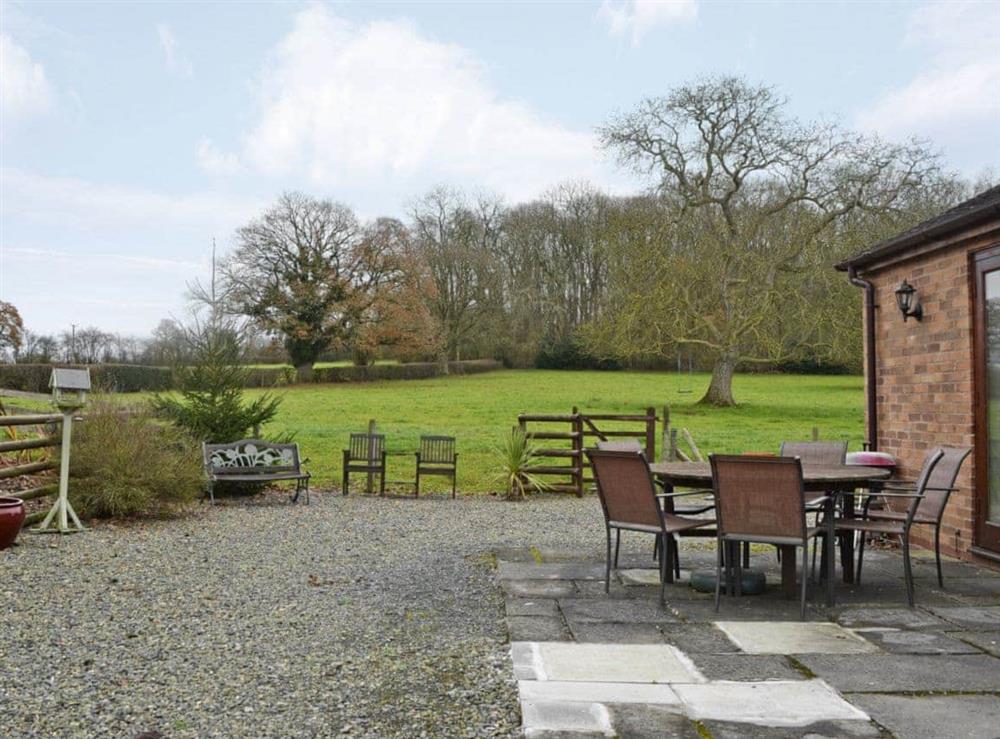 Relaxing patio area at Howards End in Middleton-on-the-Hill, near Leominster, Herefordshire