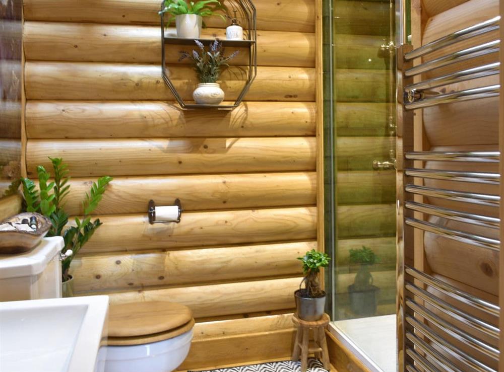 Shower room at Howburn Log Cabin in Melkridge, Northumberland
