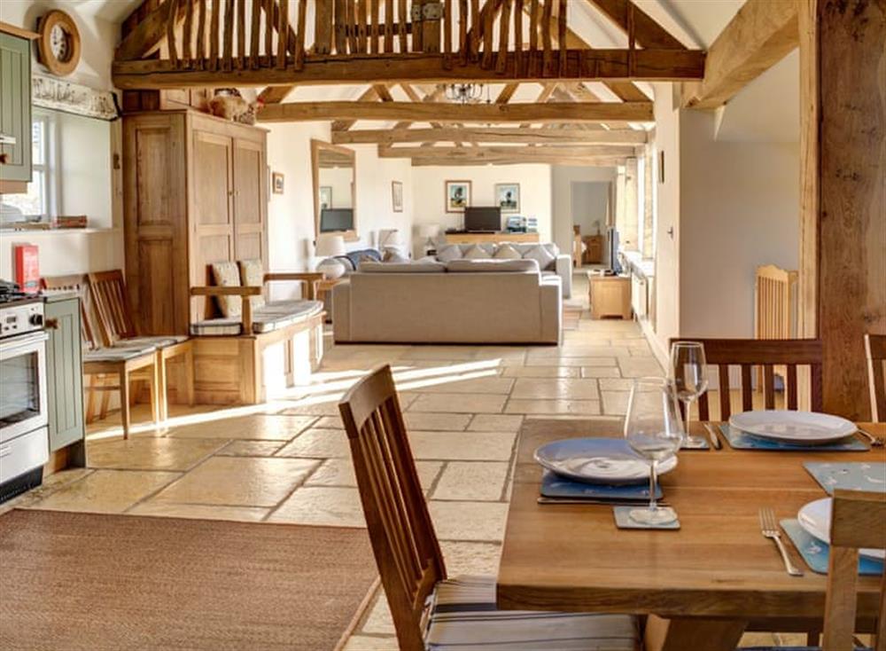 Open plan living space at Huckleberry Barn in Chipping Campden, England