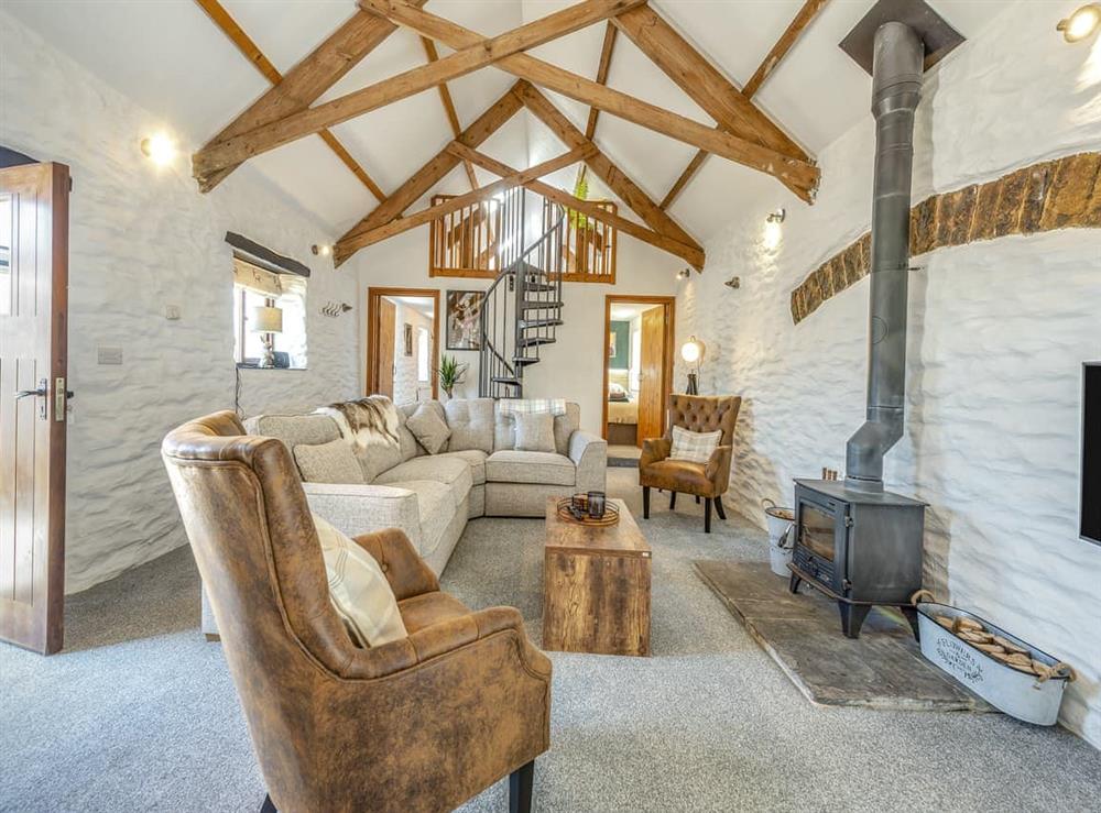 Open plan living space at Hunters Lodge in Hundleton, near Pembroke, Dyfed