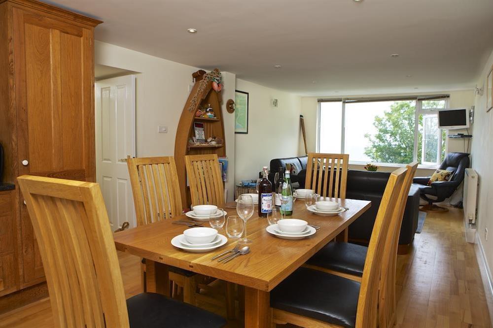 Large open plan lounge, kitchen, dining room at Hydeaway, 7 Grafton Towers in South Sands, Salcombe