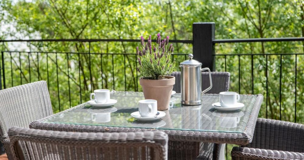 Enjoy morning coffees or end of day sundowners on the decked terrace  at Ingle Tor in Chagford