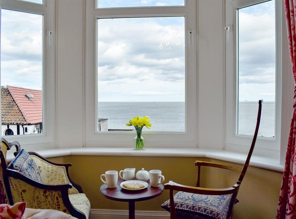 Living room with outstanding views of the Firth of Forth at Ingleneuk in Kinghorn, near Fife, Scotland