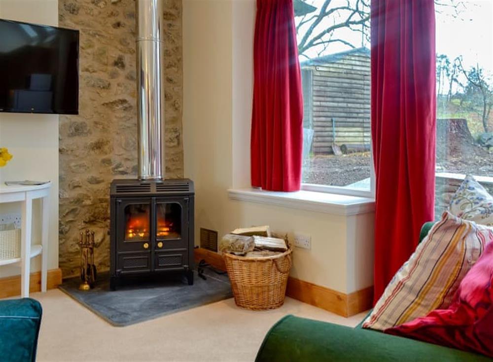 Cosy living area with wood burner at The Old Inverchroskie Kennels, 