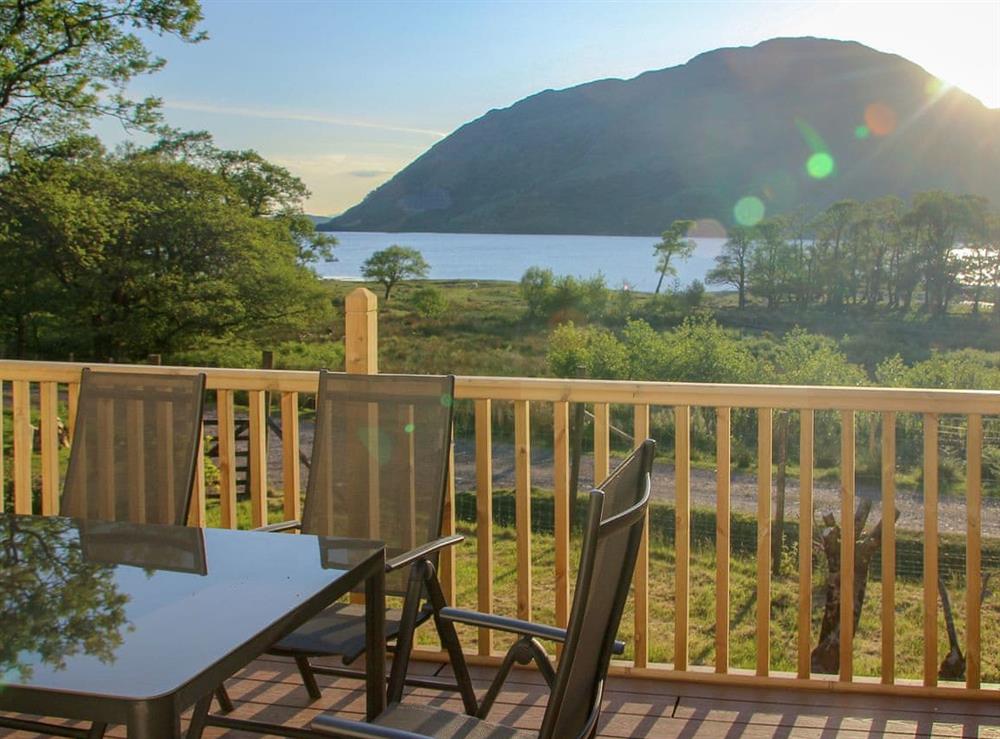 Stunning loch views from the sitting out area at Invernoe Cottage in Taynuilt, near Oban, Argyll and Bute, Scotland
