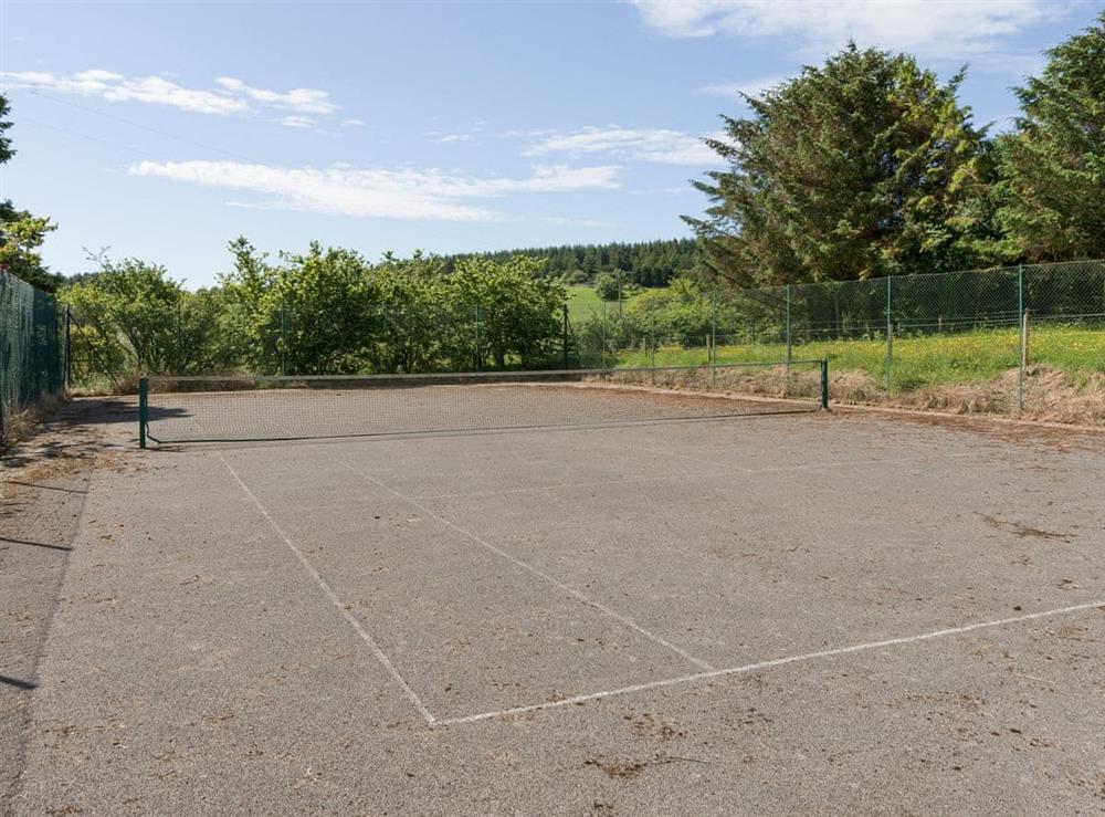 Multi-purpose tennis court with basketball and football equipment