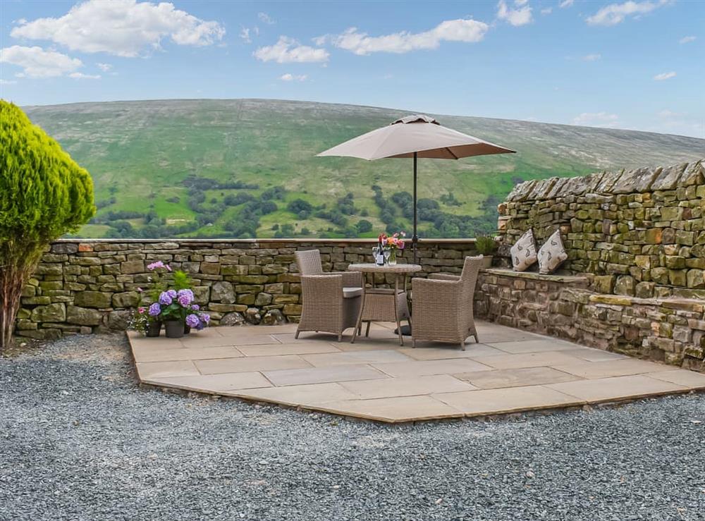 Patio at Ivy Cottage in Dent, near Sedbergh, Cumbria