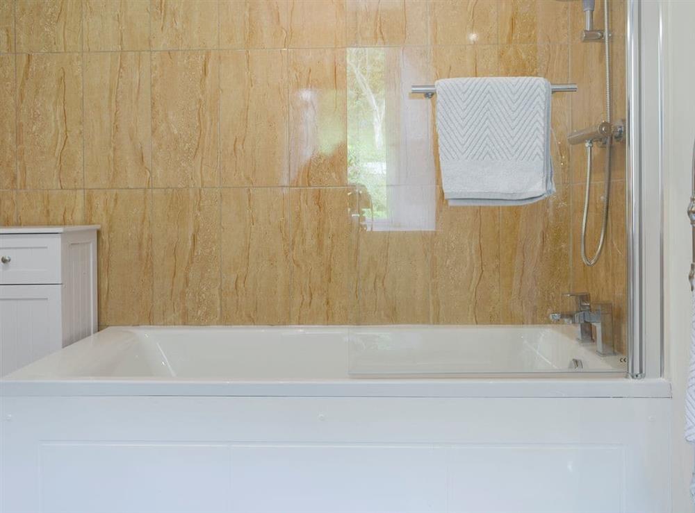 Shower over bath in en-suite bathroom at Skylark View, 