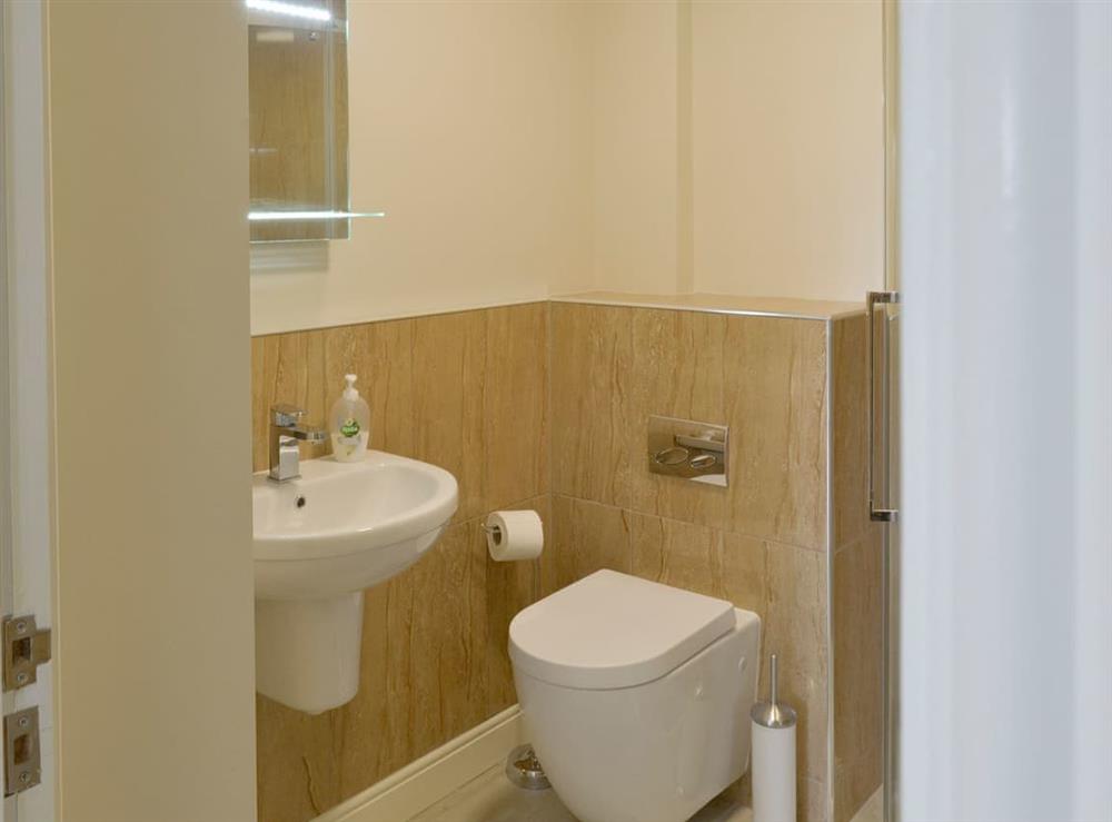 Shower room with shower cubicle, toilet and basin at Swallow View, 