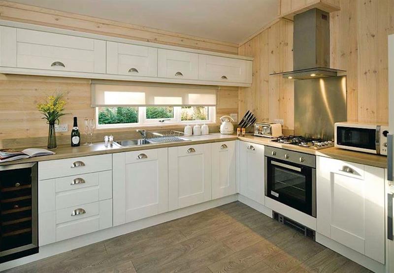 The kitchen in one of the Sandstone Lodges at Jamies Cragg Holiday Park in Welburn, Vale of York