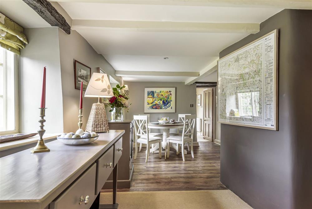 The open plan layout including dining area and kitchen at Jasmine Cottage, Shaftesbury