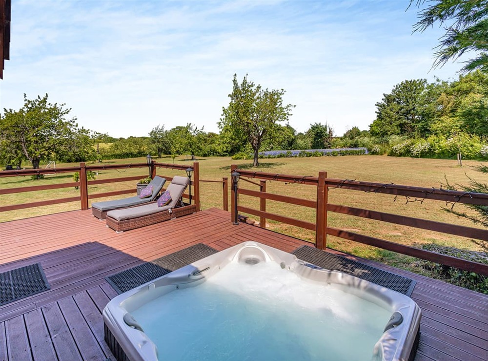 Hot tub at Jasmine Lodge in Hadleigh, Suffolk