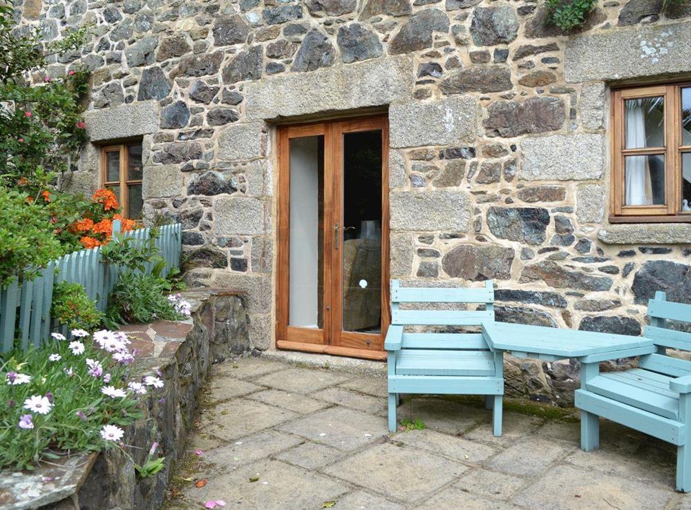 Patio to rear of property at Jemima Cottage in St Martin, Nr Helston, Cornwall., Great Britain