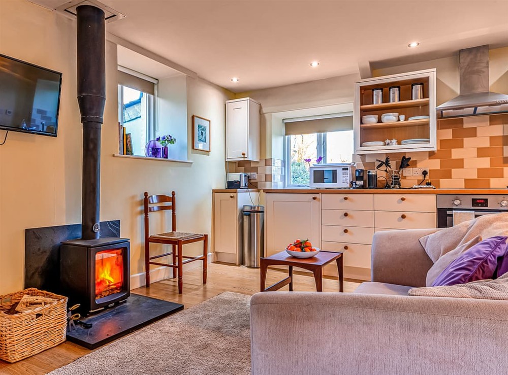 Open plan living space at Jenny Wren in Boscastle, Cornwall