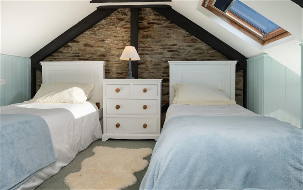 The attic twin bedroom at Jubilee Cottage in Thurlestone