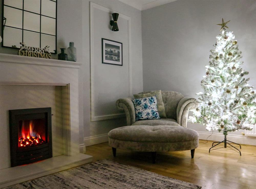 Living room decorated for Christmas at Jubilee House in Alnwick, Northumberland