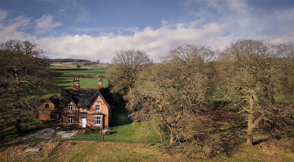 An aerial view of Kedleston Park House and the surrounding parkland, Derbyshire at Kedleston Park House in Derby, Derbyshire
