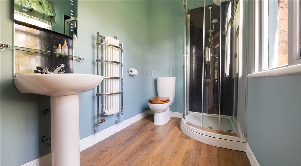 The en-suite shower room at Kedleston Park House in Derby, Derbyshire