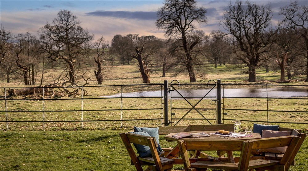 The view of the surrounding parkland from the garden of Kedleston Park House, Derbyshire at Kedleston Park House in Derby, Derbyshire