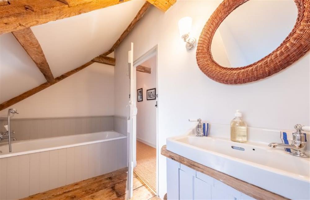The second family bathroom with beautiful exposed beams  at Keepers Cottage, Aylsham