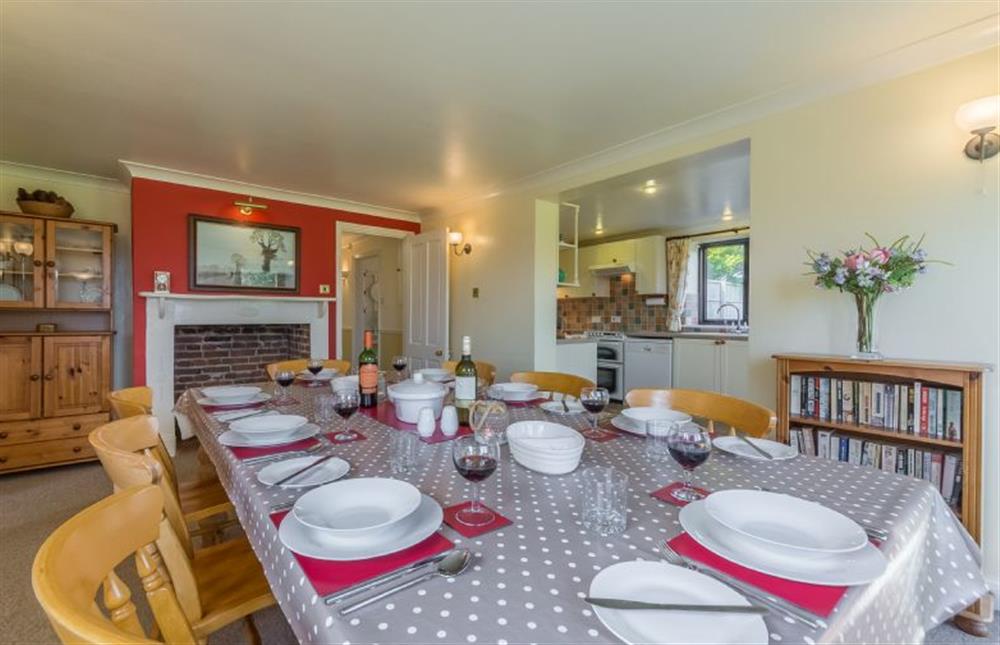 Ground floor:  Large dining table with seating for eight at Keepers Cottage, West Barsham near Fakenham